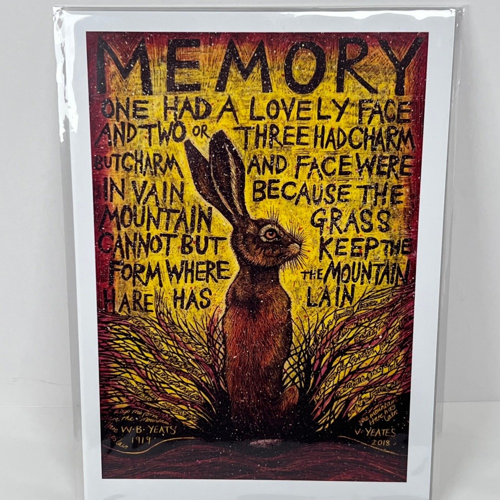 W.B. Yeats Memory Poem Art Print Hare Mountain Grass 12"x8" Wall Decor‎